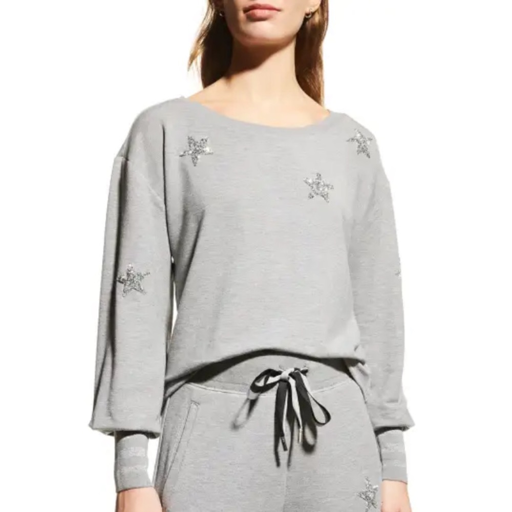 RAMY BROOK Quinn Sequin Star Embellished Sweatshirt Gray Size M